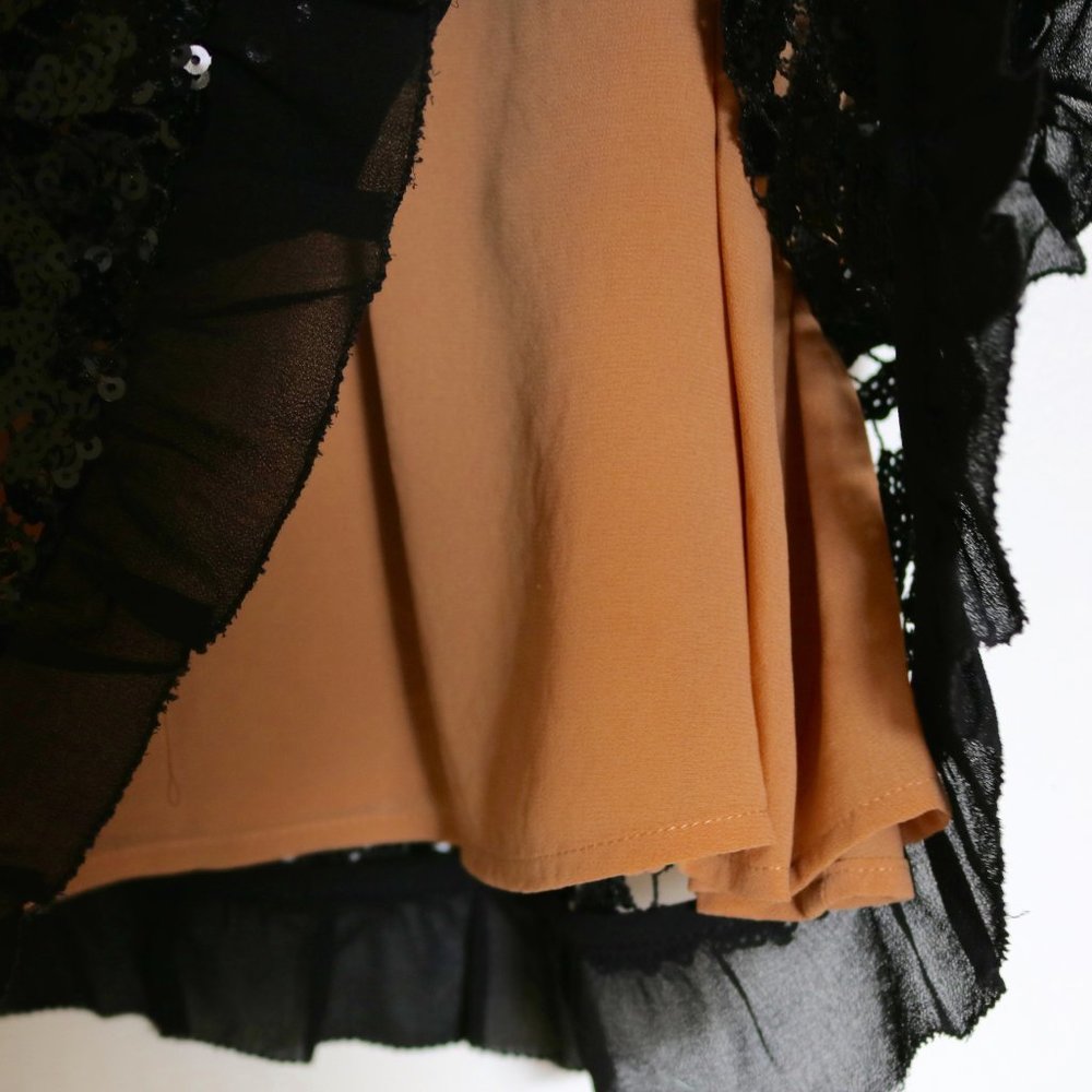 Ruffle Trimmed Sequined Lace Dress In Black - NEW - Picture 10 of 11